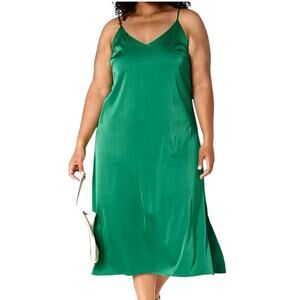 The Drop Ana Emerald Green Side Slit Midi Slip Dress Women's Size 2X NWT